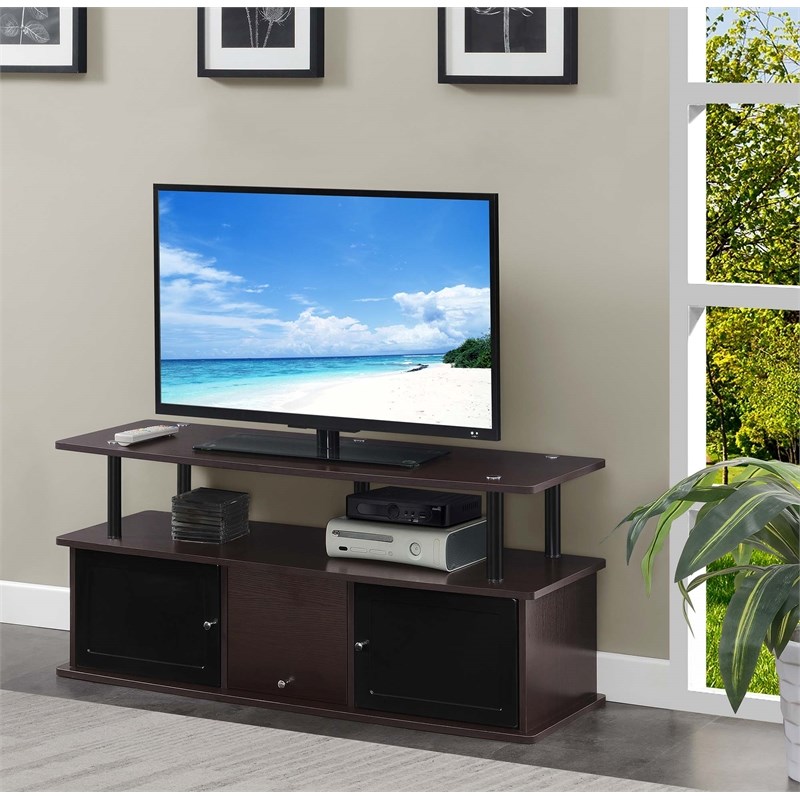 Designs2Go TV Stand with Three Storage Cabinets and Shelf in Espresso Wood