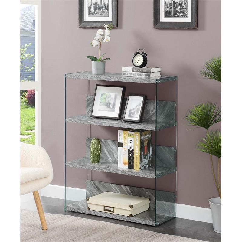 Convenience Concepts SoHo Four-Tier Wide Bookcase in Gray Faux Marble Wood