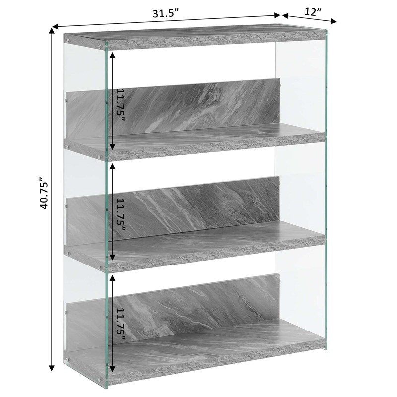 Convenience Concepts SoHo Four-Tier Wide Bookcase in Gray Faux Marble Wood