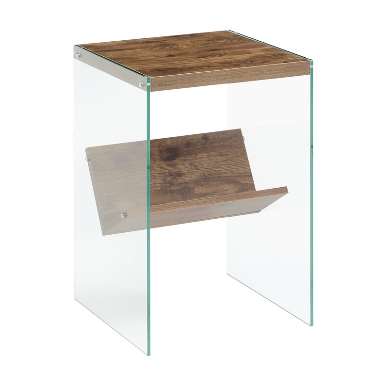 SoHo End Table with Shelf in Nutmeg Wood Finish with Clear Glass Panels