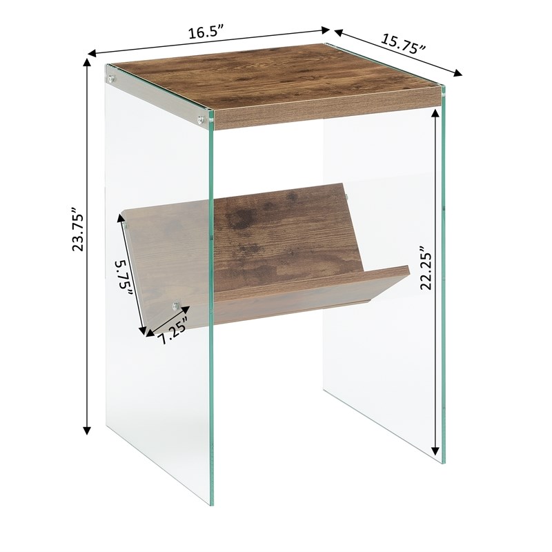 SoHo End Table with Shelf in Nutmeg Wood Finish with Clear Glass Panels