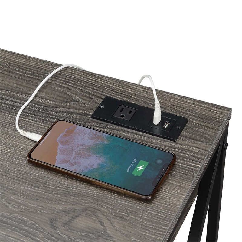 Tucson 36inch Desk with Charging Station and Drawer in Gray Wood