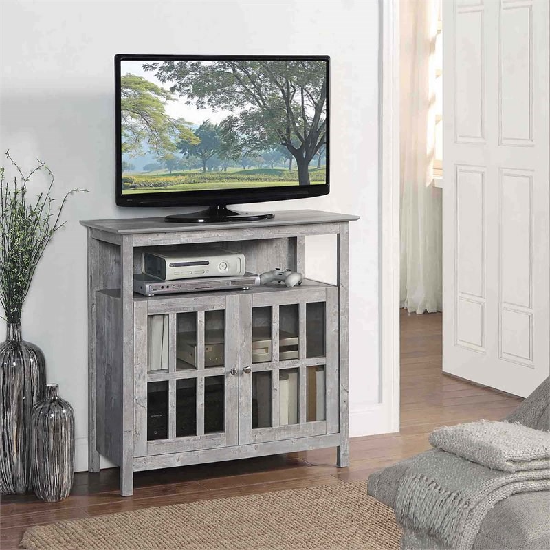 Convenience Concepts Big Sur Highboy TV Stand with Storage Cabinets in Gray Wood