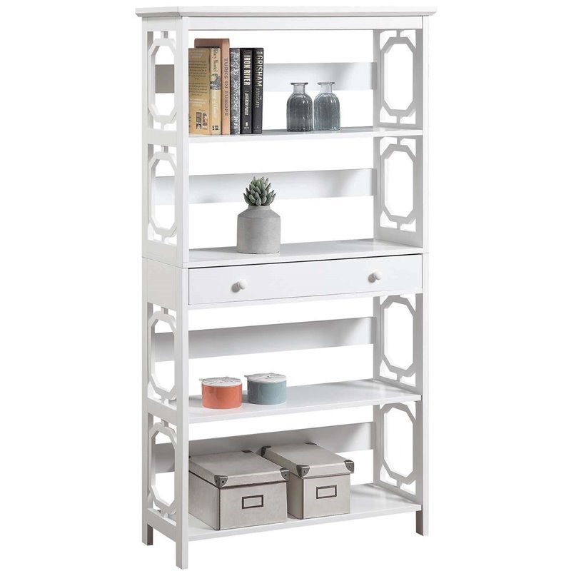 Convenience Concepts Omega 5-Tier Bookcase with Drawer in White Wood