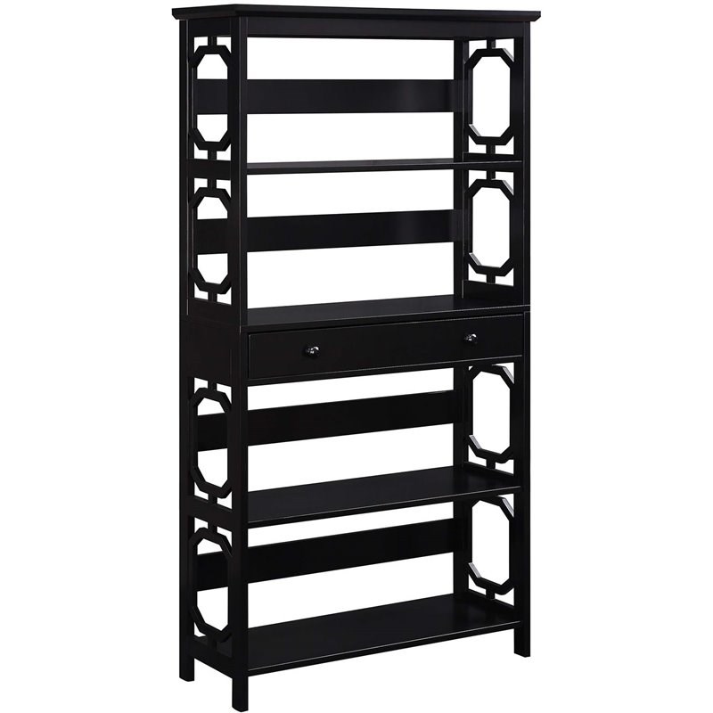 Convenience Concepts Omega 5-Tier Bookcase with Drawer in Black Wood