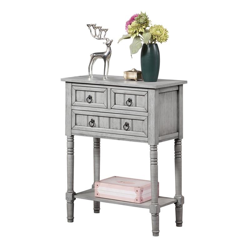 Kendra Three-Drawer Hall Table with Shelf in Gray Wood Finish