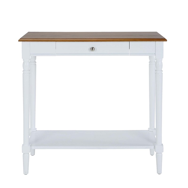 French Country One-Drawer Hall Table with Shelf in White Wood Finish