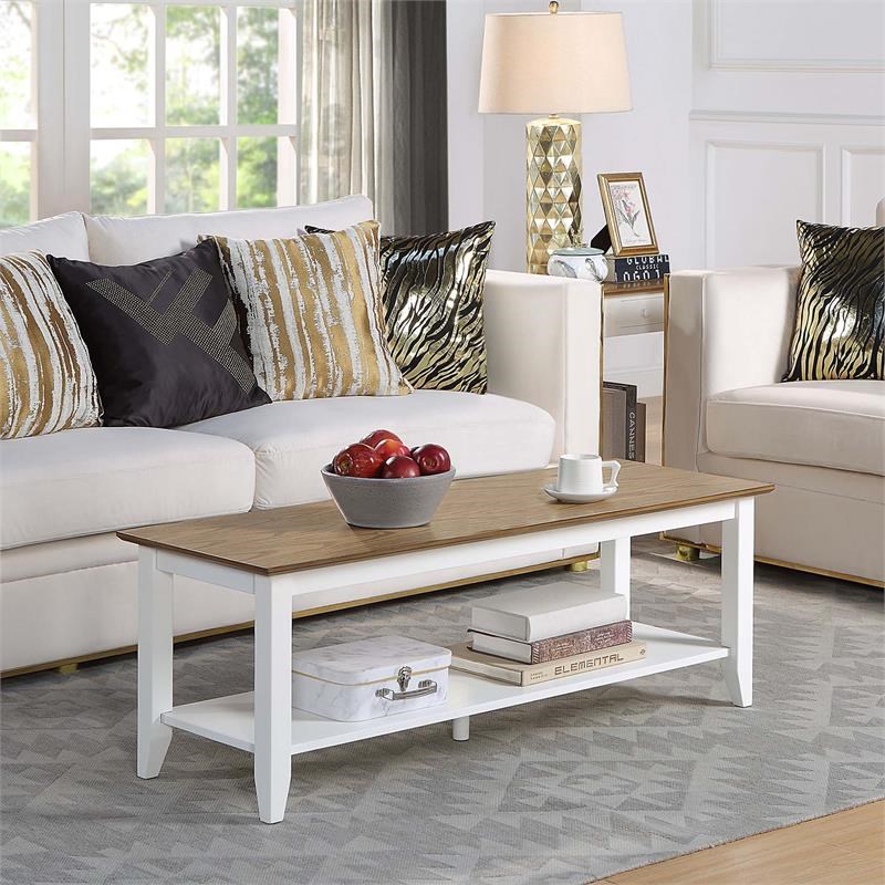 American Heritage Coffee Table with Shelf in White Wood Finish