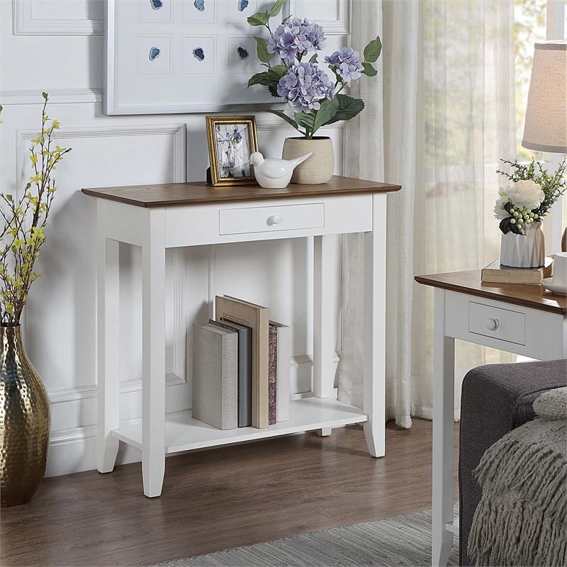 American Heritage One-Drawer Hall Table with Shelf in White Wood Finish