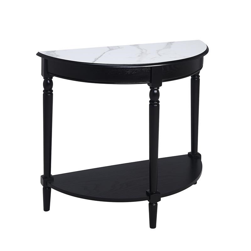 French Country Half-Round Entryway Table with Shelf in Black Wood Finish