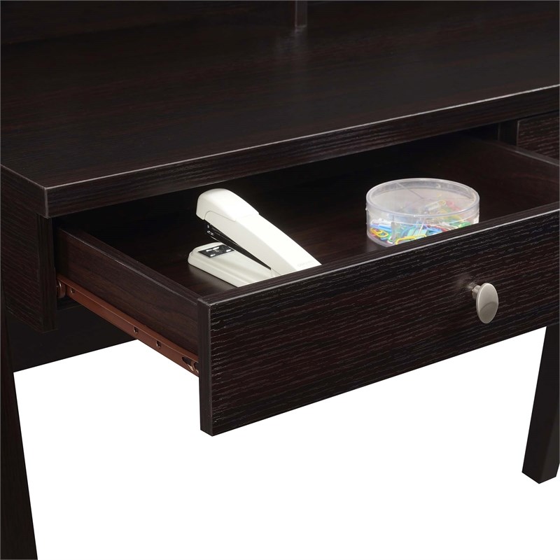 Newport Deluxe Two-Drawer Desk with Shelf in Espresso Wood Finish