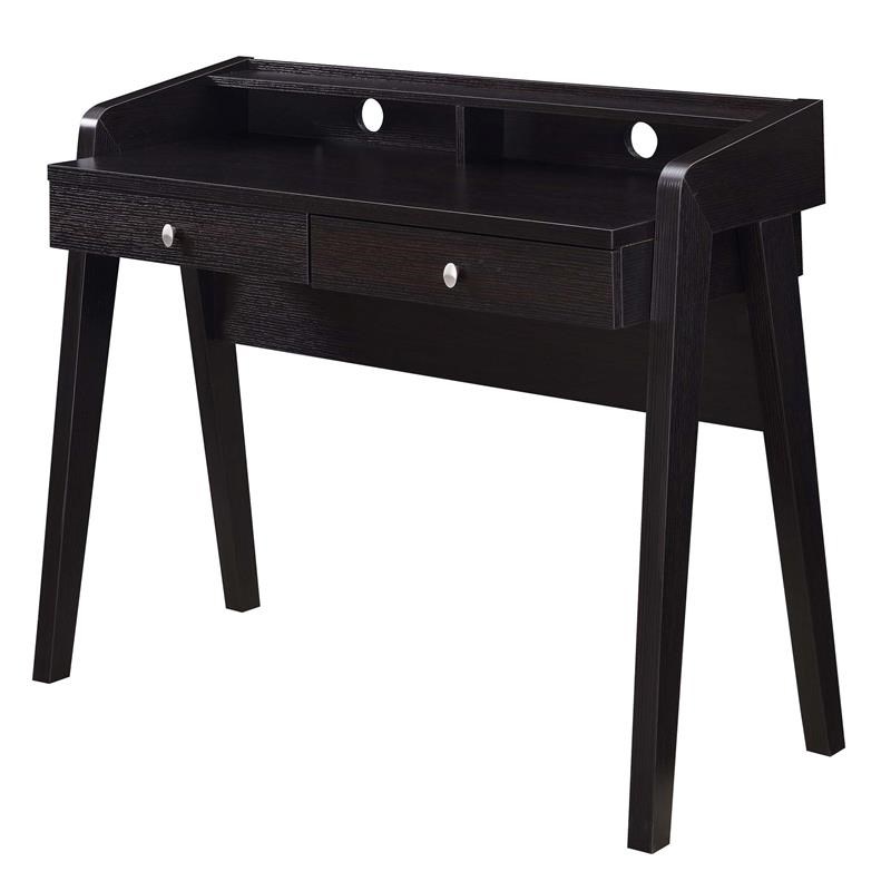 Newport Deluxe Two-Drawer Desk with Shelf in Espresso Wood Finish