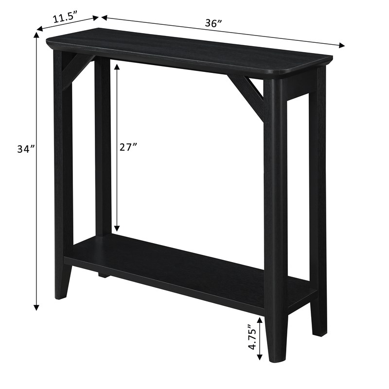 Convenience Concepts Winston Hall Table with Shelf in Black Wood Finish