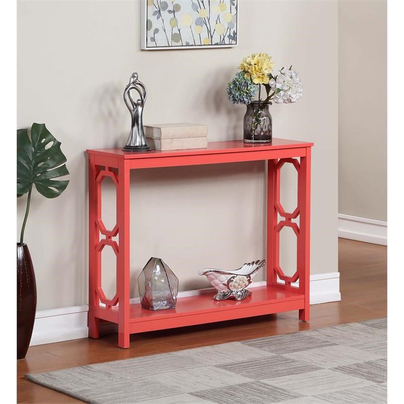Convenience Concepts Omega Console Table with Shelf in Coral Pink Wood Finish