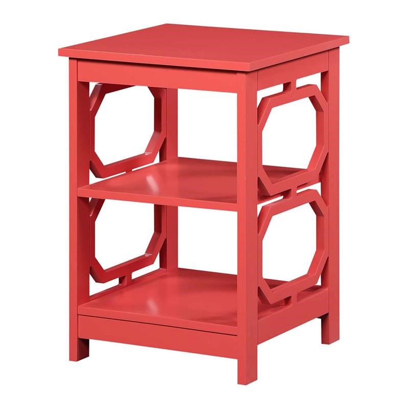 Convenience Concepts Omega End Table with Shelves in Coral Pink Wood Finish
