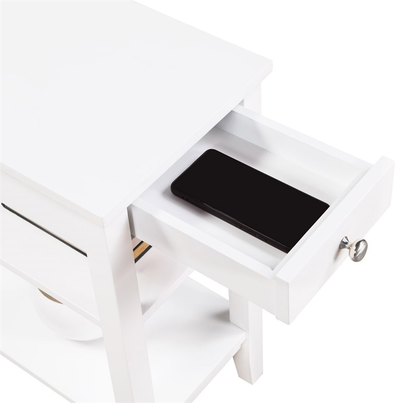 American Heritage One-Drawer End Table with Charging Station in White Wood