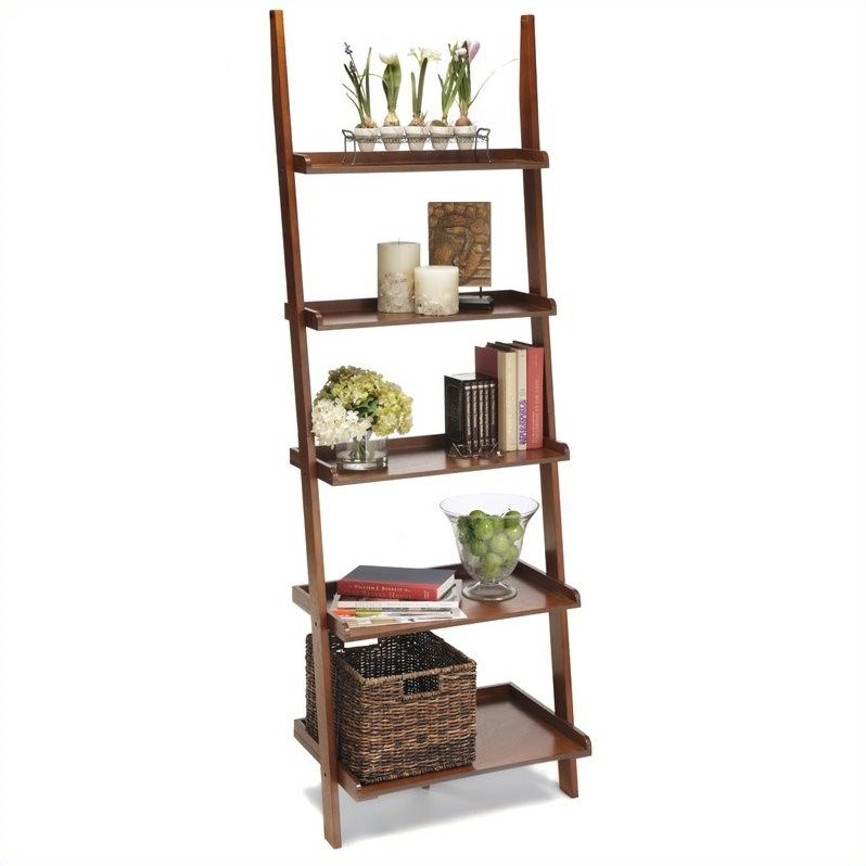 Convenience Concepts American Heritage Ladder Bookshelf in Cherry Wood Finish
