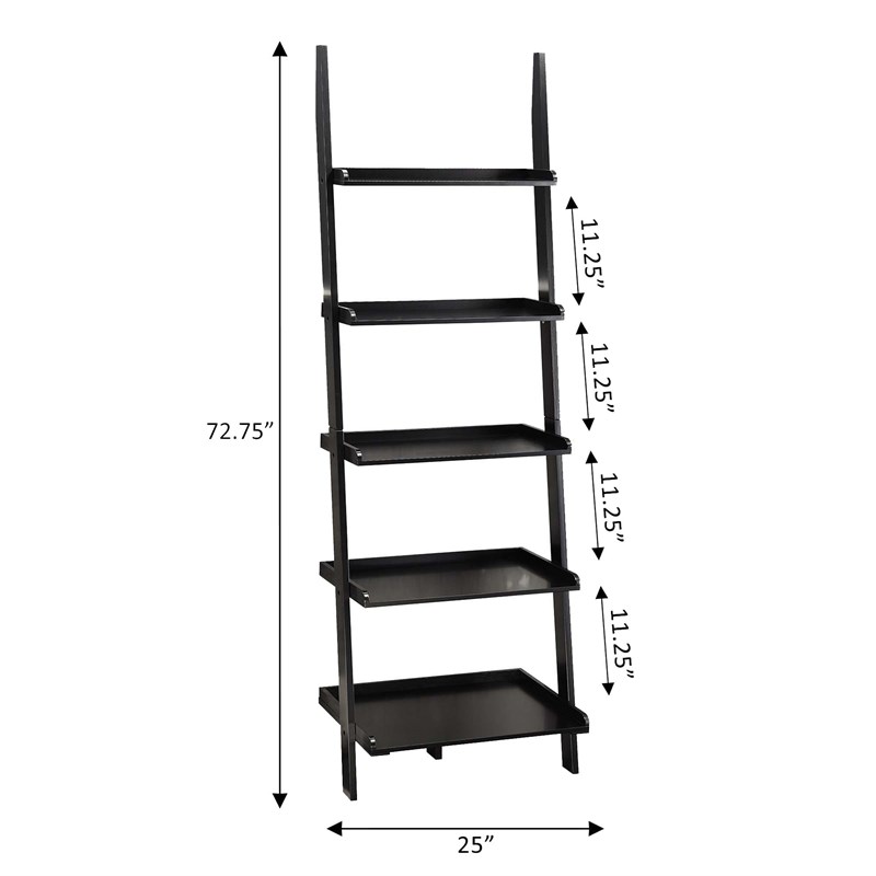 Convenience Concepts American Heritage Ladder Bookshelf in Black Wood Finish
