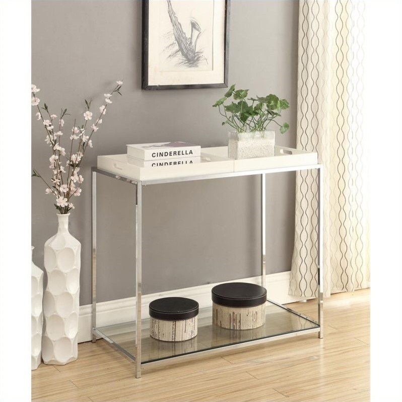 Convenience Concepts Palm Beach Clear Glass Console Table in Chrome Metal Finish