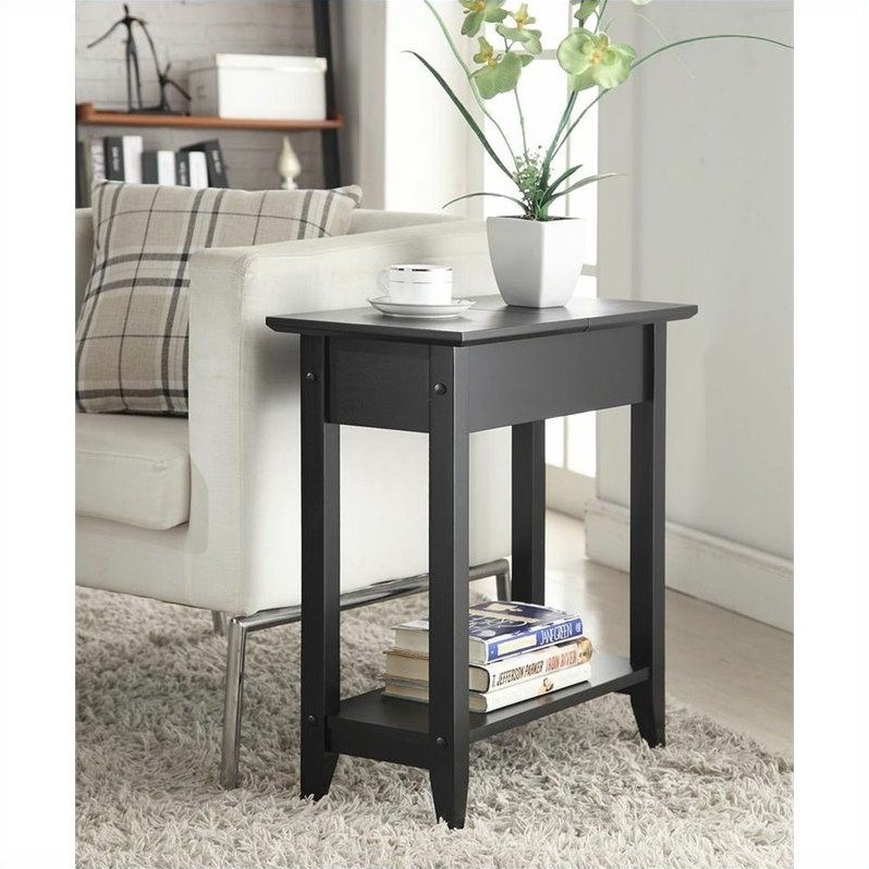 Convenience Concepts American Heritage Flip Top End Table in Black Wood Finish
