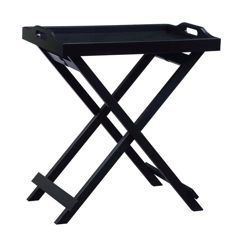 Convenience Concepts Designs2Go Folding Tray Table in Black Solid Wood Finish