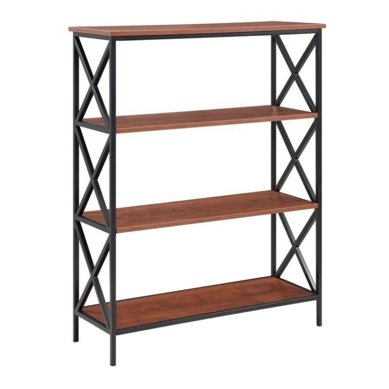 Tucson Four Tier Bookcase in Black Metal and Cherry Wood Finish With Shelves