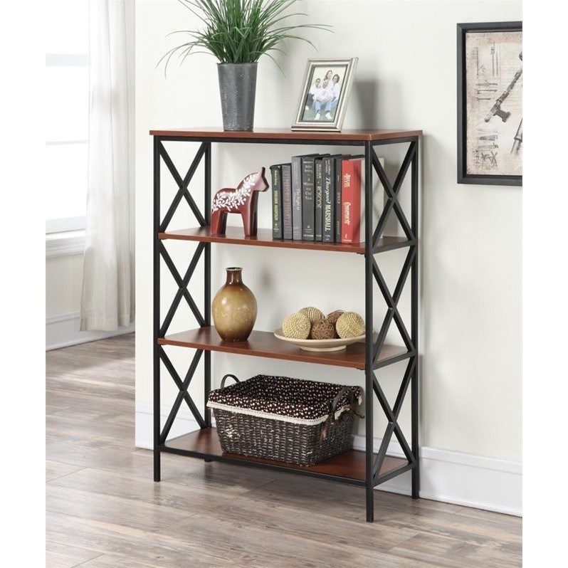 Tucson Four Tier Bookcase in Black Metal and Cherry Wood Finish With