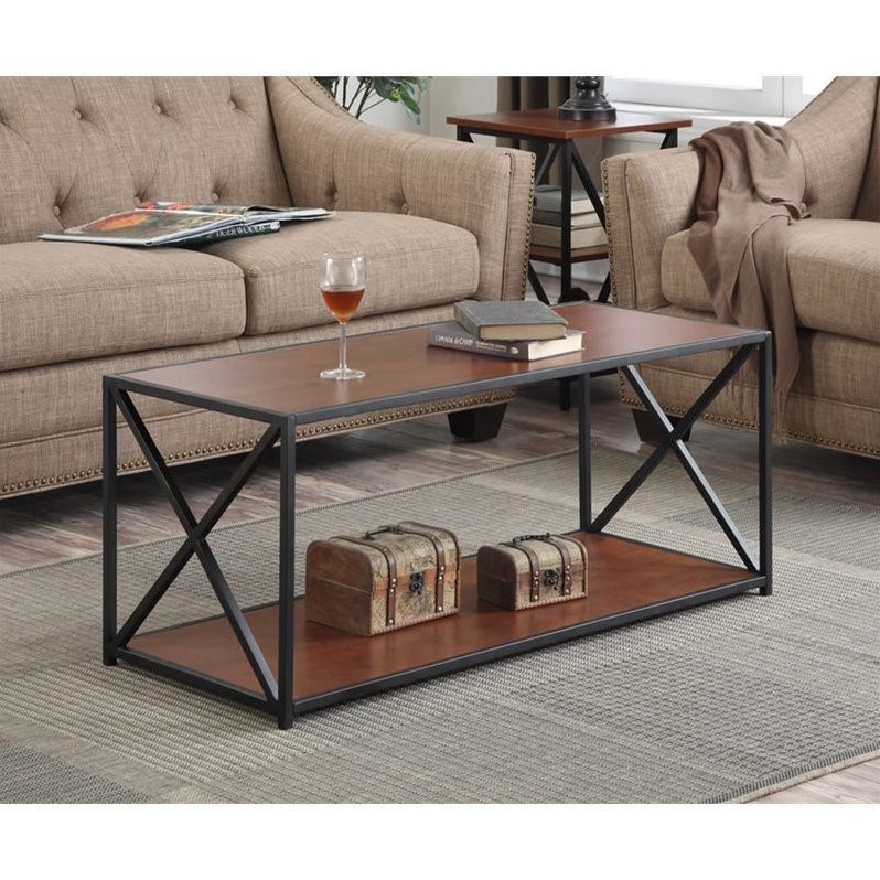 Convenience Concepts Tucson Coffee Table in Black Metal and Cherry Wood Finish