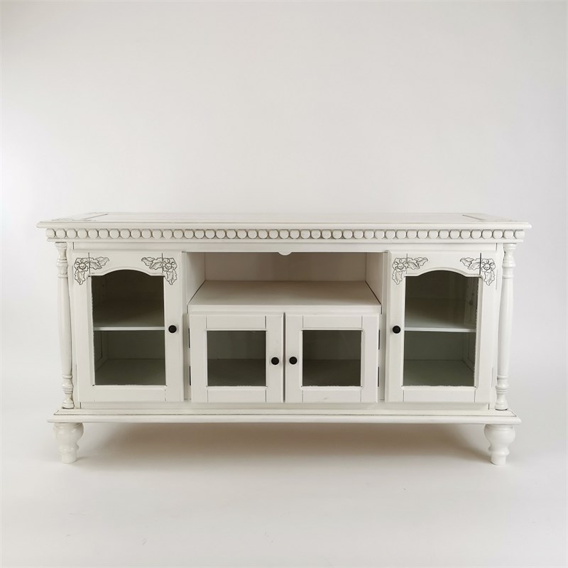 Vineyard TV stand made of Basswood in Antique White color size 48Wx16Dx25.5