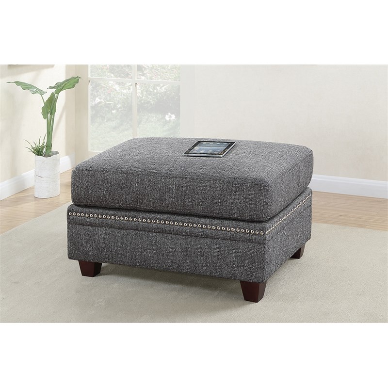Poundex Furniture Cotton Blended Fabric Cocktail Ottoman in Ash Black Color