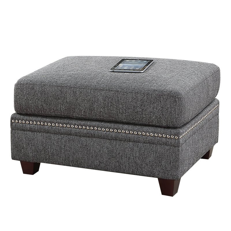 Poundex Furniture Cotton Blended Fabric Cocktail Ottoman in Ash Black Color