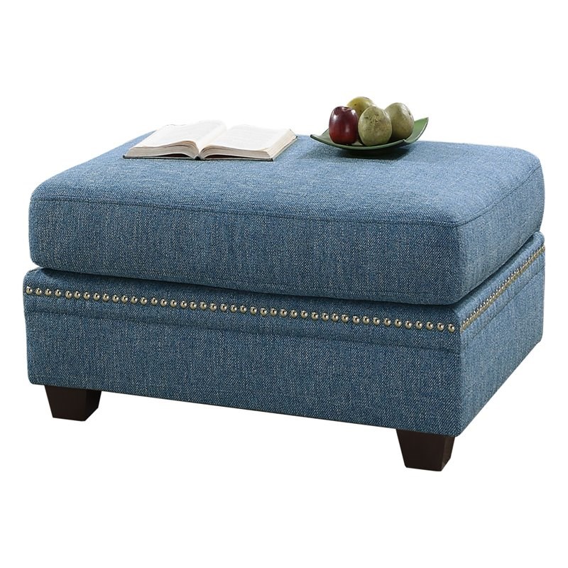 Poundex Furniture Cotton Blended Fabric Cocktail Ottoman in Blue Color