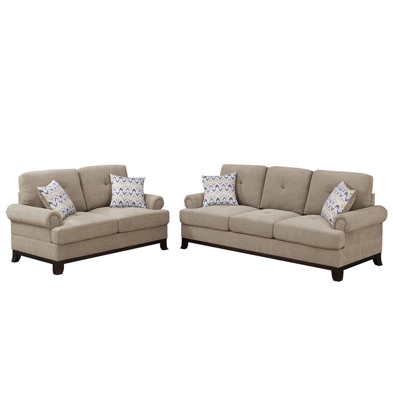 Poundex Furniture 2 Piece Chenille Sofa And Loveseat Set In Camel Tan Color Homesquare 9518