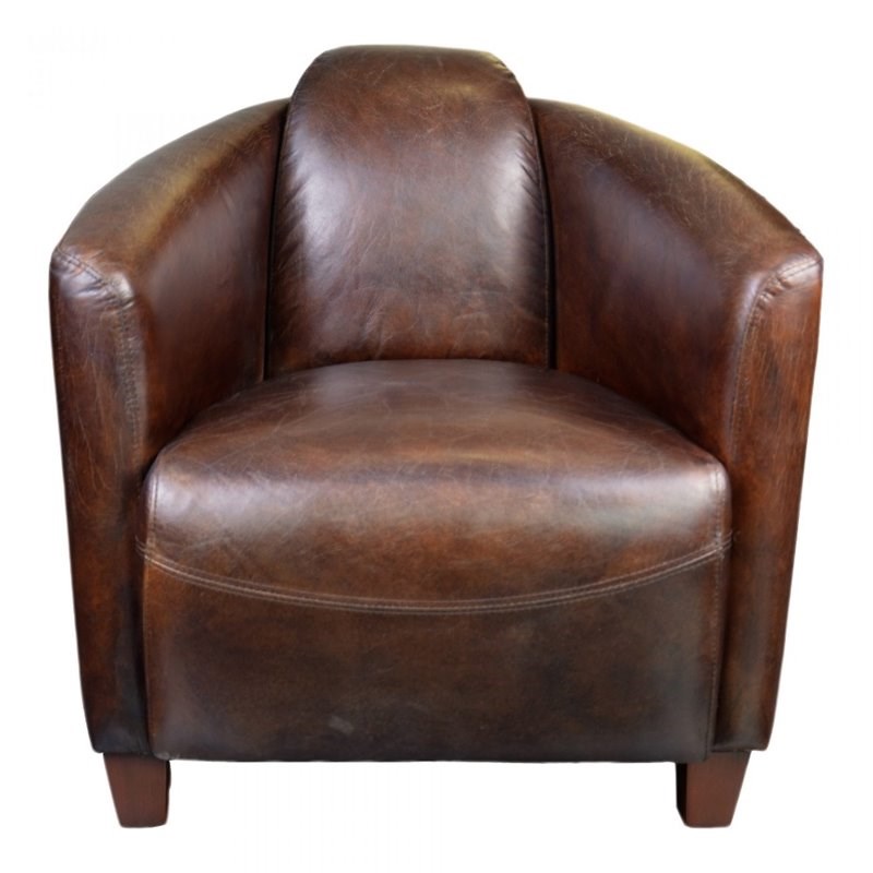 Moe's Home Collection Salzburg Leather Club Chair w/ Birch Frame & Legs in Brown