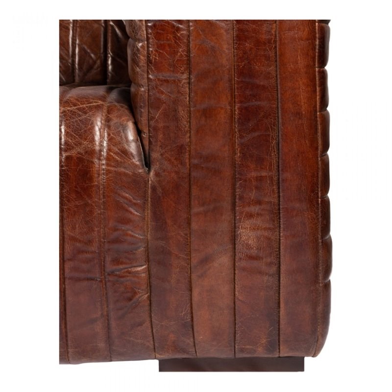 Moe's Home Collection Castle Leather Sofa with Solid Birch Frame in Brown