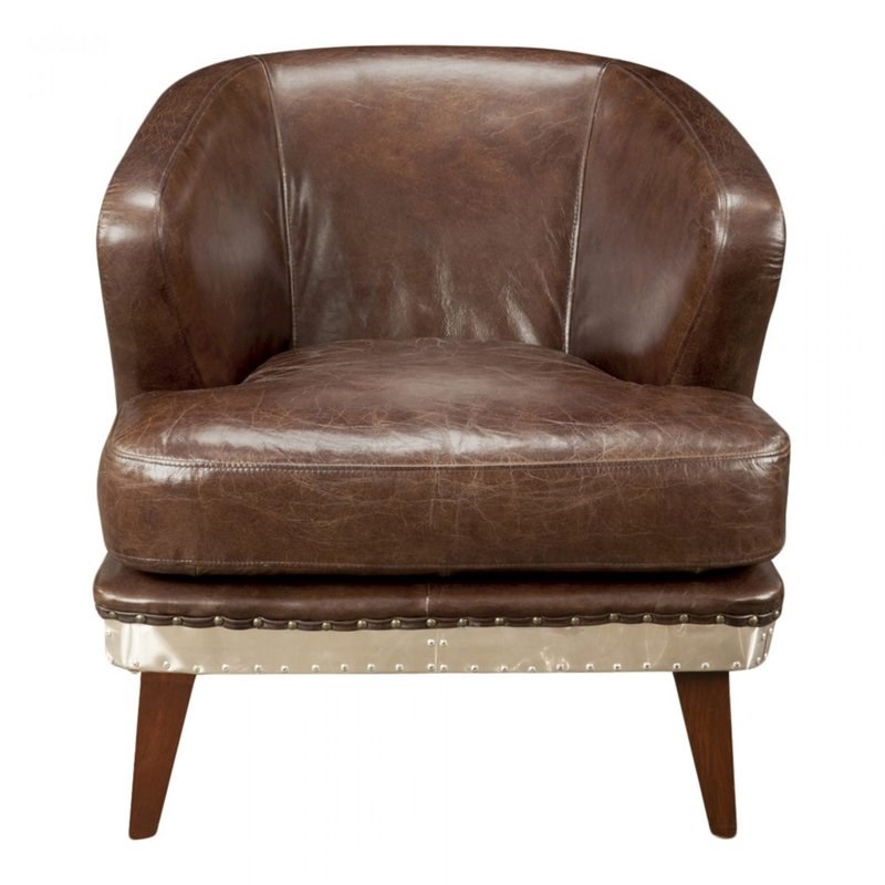 Moe's Home Collection Preston Leather Club Chair with Aluminum Back in Brown