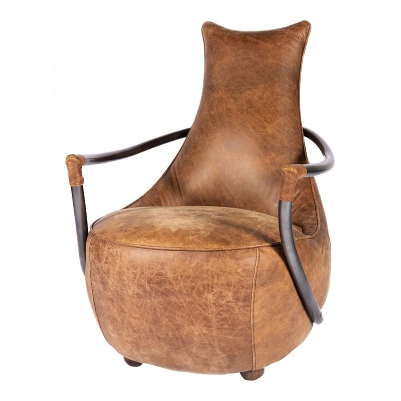 Moe's Home Collection Carlisle Contemporary Leather Club Chair in Brown