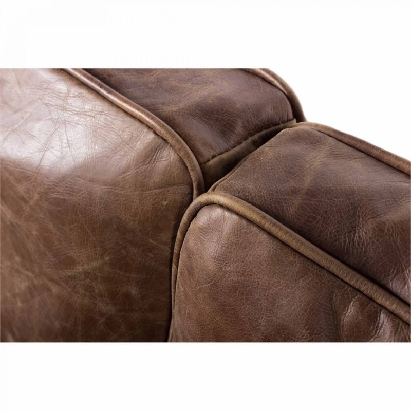 Moe's Home Collection Darlington Leather Sofa with Solid Wooden Frame in Brown