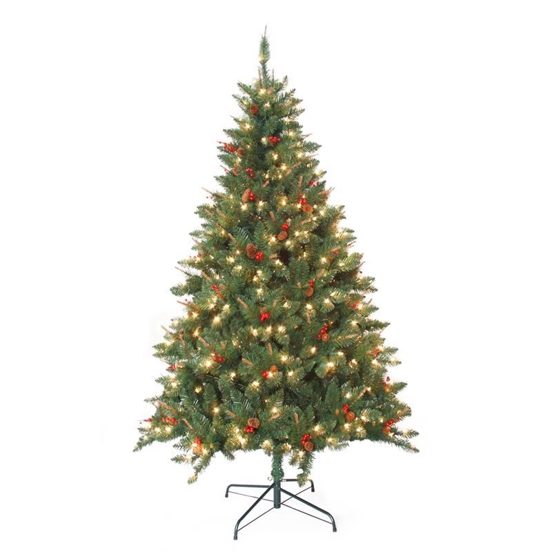 Jeco 7' Pre-Lit Berrywood Pine Artificial Christmas Tree