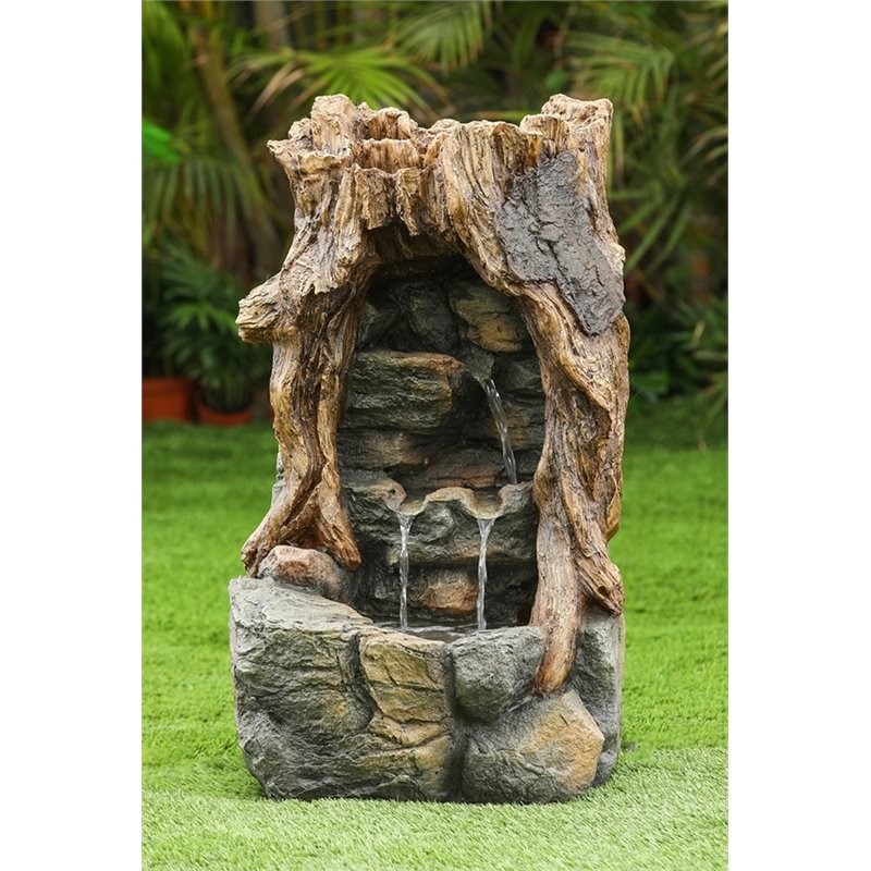 Jeco Broken Log Outdoor Fountain in Gray and Brown