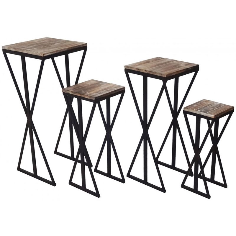 Jeco 4 Piece Patio Plant Stand Set in Black and Brown
