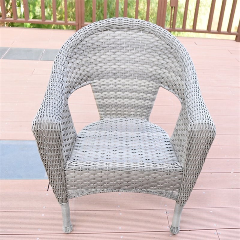 Jeco Clark Wicker Patio Chair In Gray, Plastic Resin Wicker Outdoor Furniture