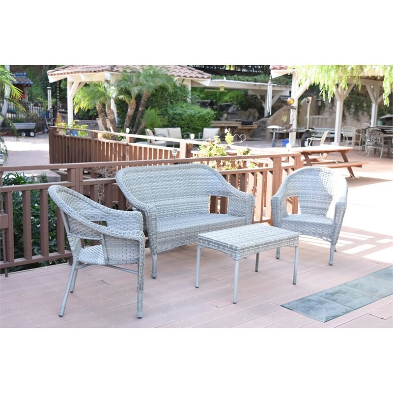 Jeco Clark Wicker Patio Chair in Gray and Tan (Set of 2)