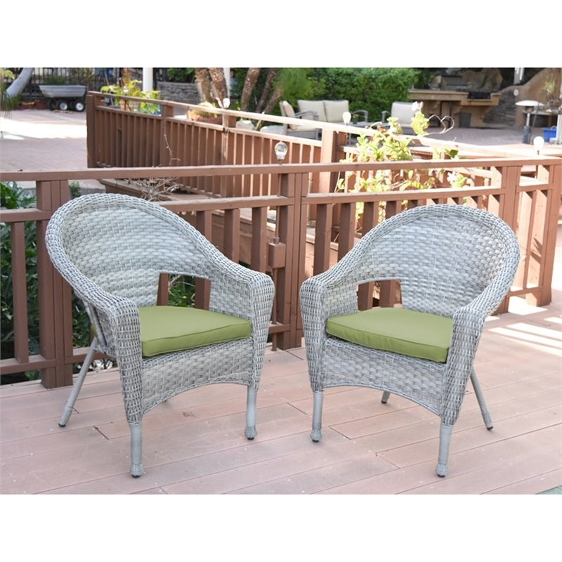 Jeco Clark Wicker Patio Chair in Gray and Sage Green (Set of 2)