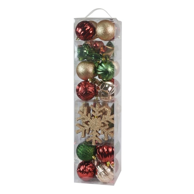 Jeco 40 Piece Christmas Tree Ornament Set in Red Brown and Gold
