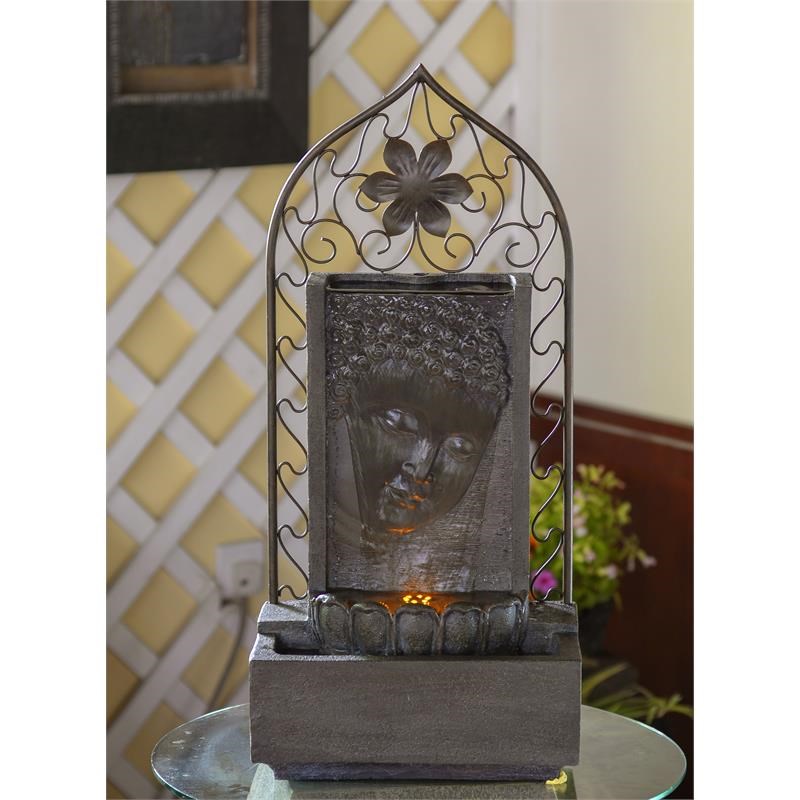 Buddha Wall and Metal Flower Fountain with Led Light