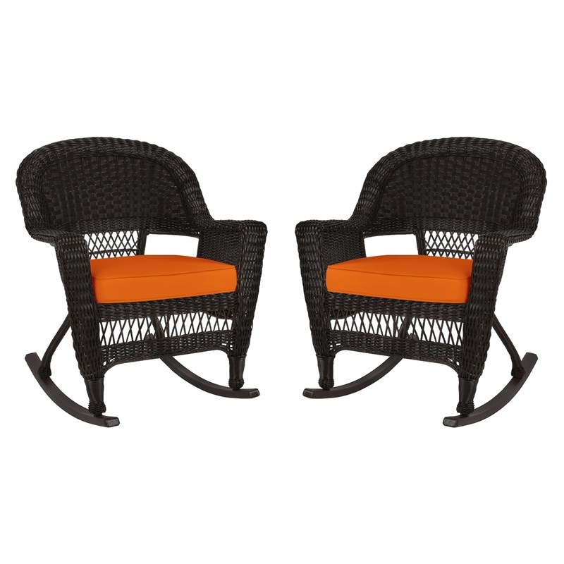 Set of 2 Jeco Wicker Rocker Chair with Orange Cushion White