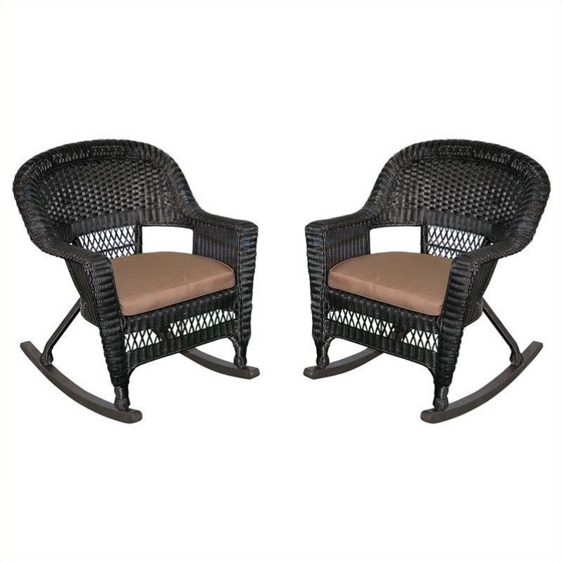 Jeco Wicker Chair in Black with Brown Cushion (Set of 4)