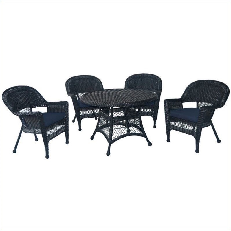 Jeco 5 Piece Wicker Patio Dining Set in Black and Blue