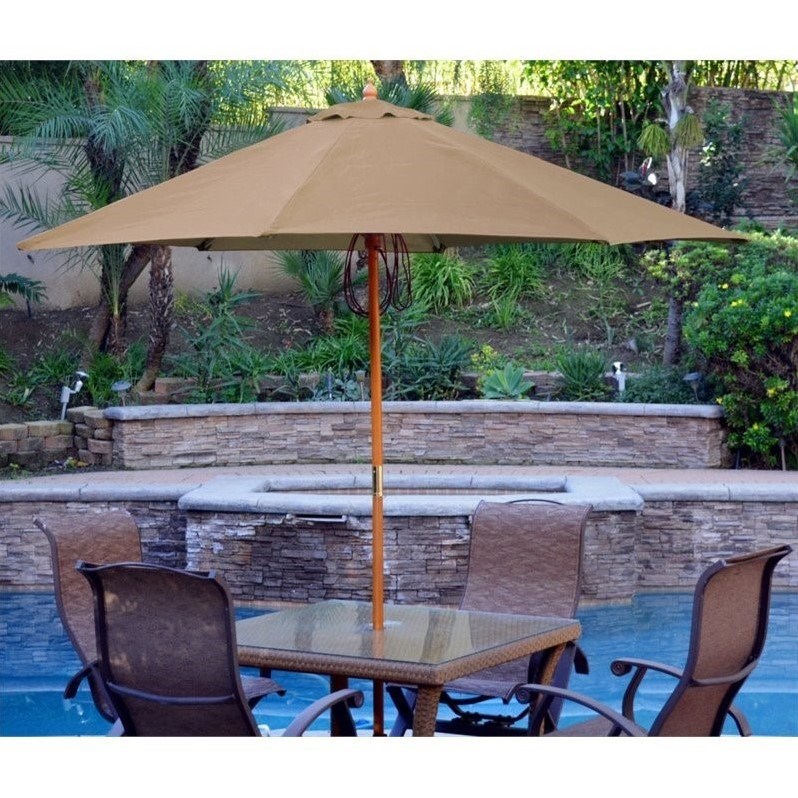 Jeco 9' Wood Market Patio Polyester Umbrella in Brown